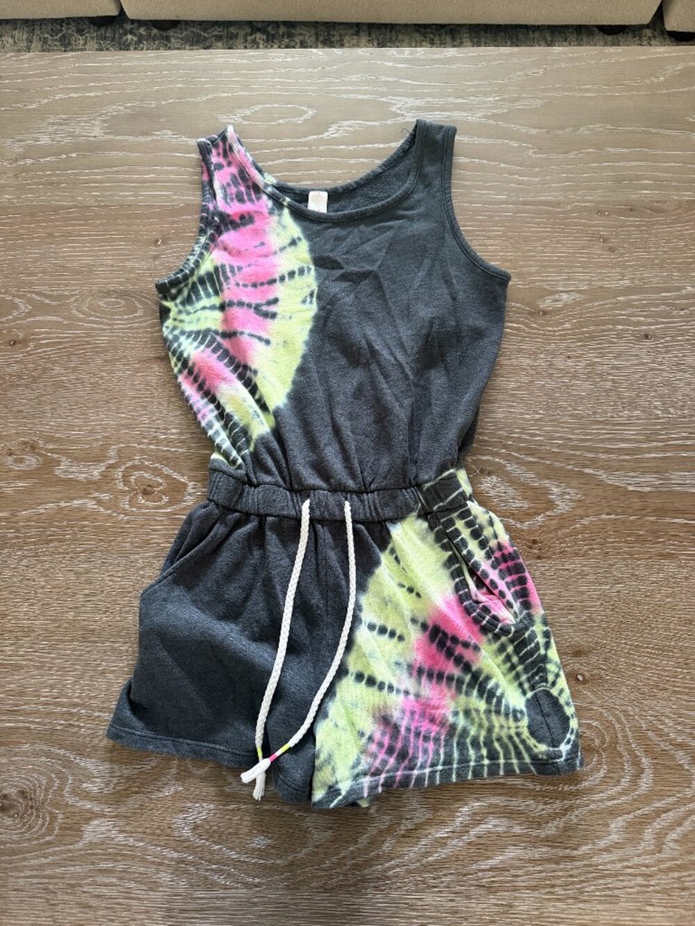 Girls Justice gray tie dyed sleeveless tank romper size 10